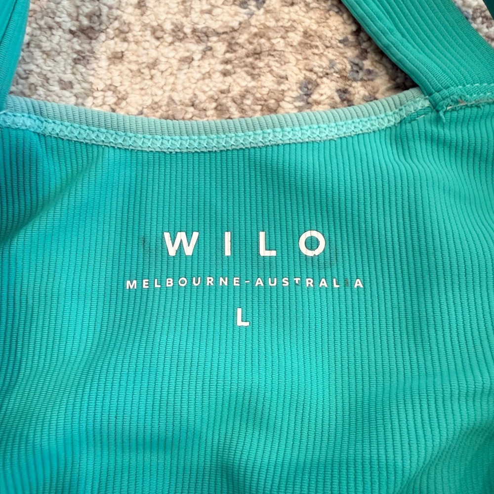 WILO Active Ribbed Cross Back Sports Bra Teal Green Large - Picture 3 of 5